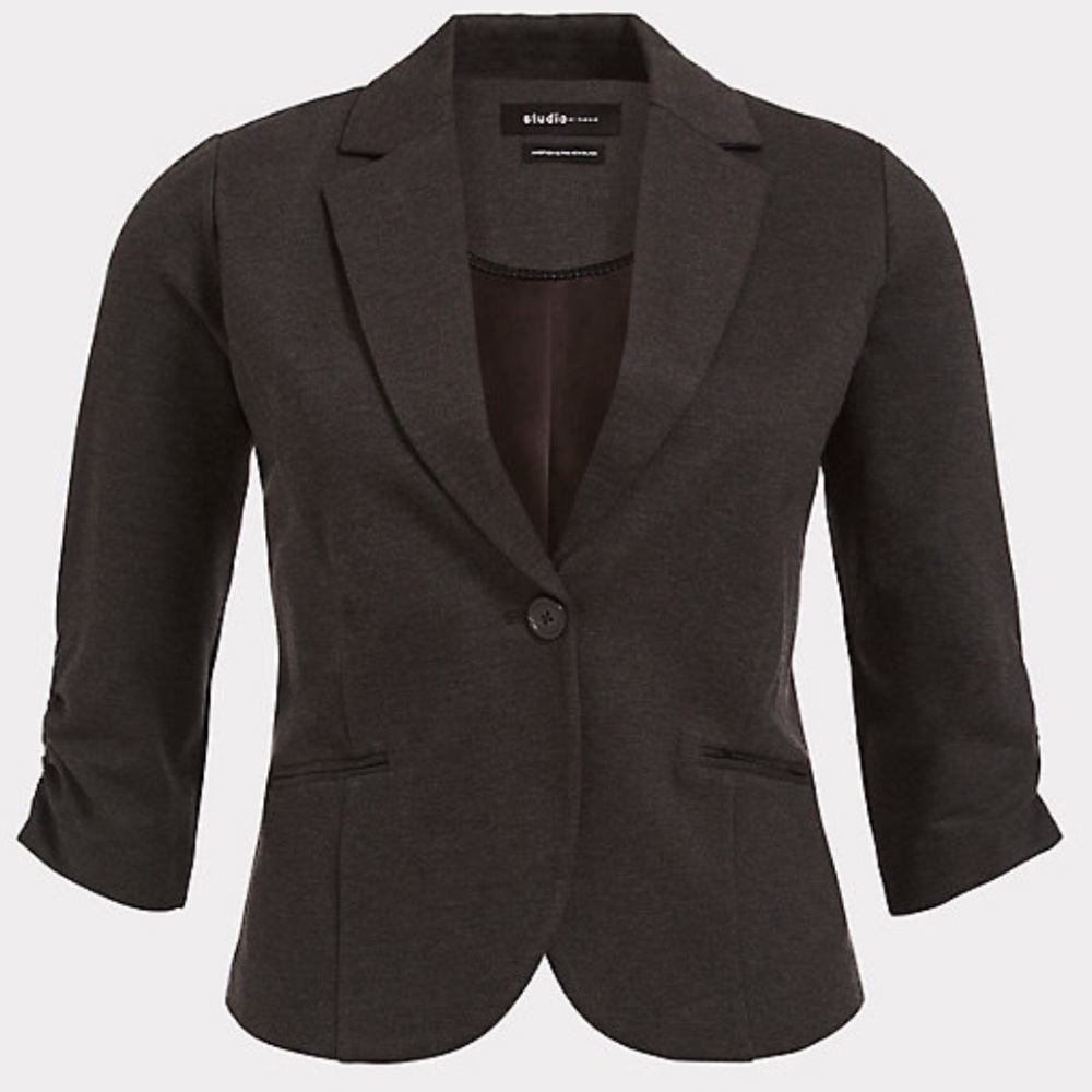 STUDIO DARK GREY SOHO PONTE STRETCH BLAZER